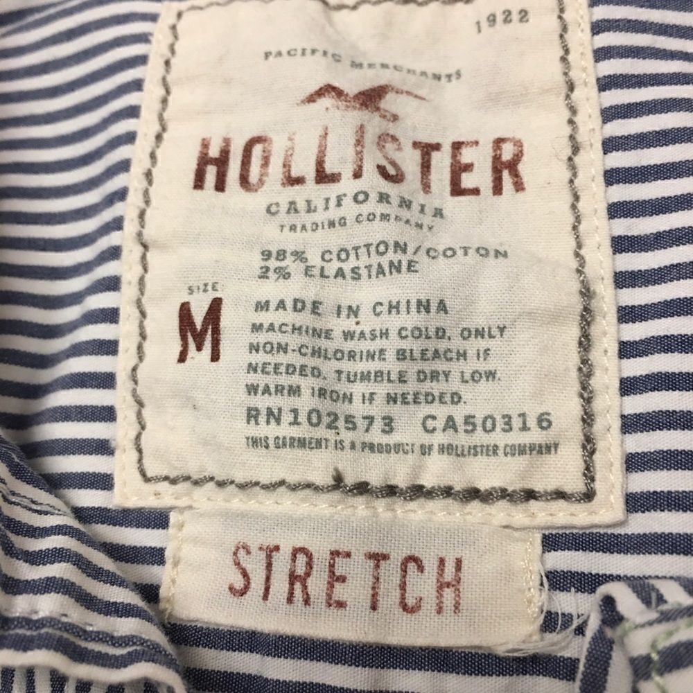 𝅺hollister White and Blue Striped Stretch Cotton Button Down Shirt Size Medium - Picture 9 of 9